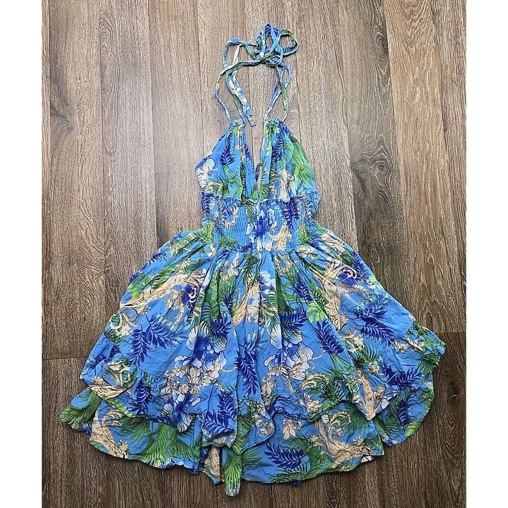 CB Positano Smocked Mini Swim Dress Women's One Size Blue Summer Strappy Swim